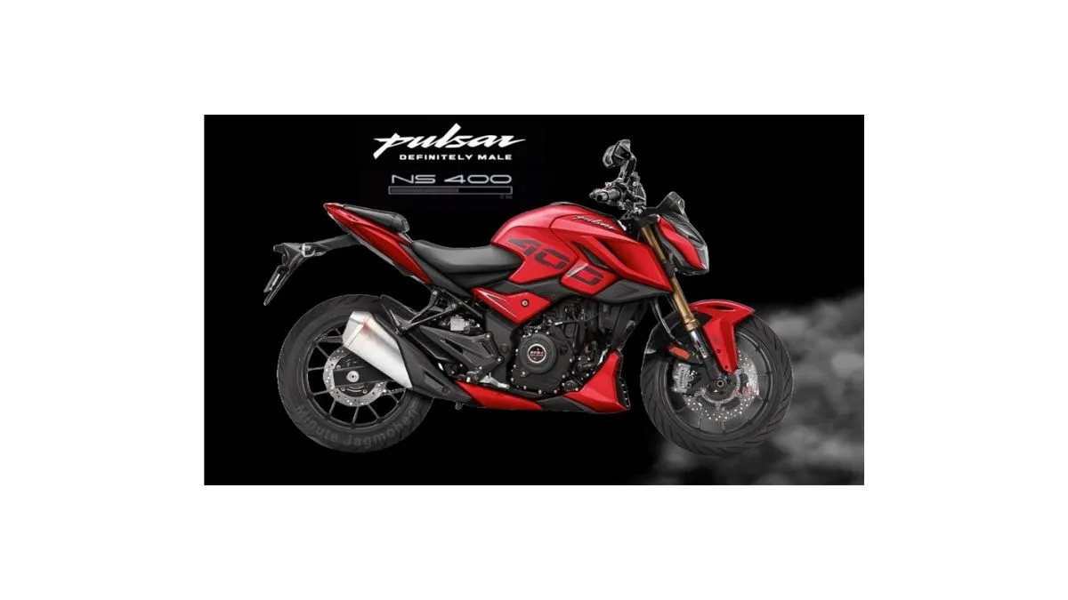 Bajaj Pulsar NS400 2026 parked on road showing aggressive streetfighter design and muscular fuel tank