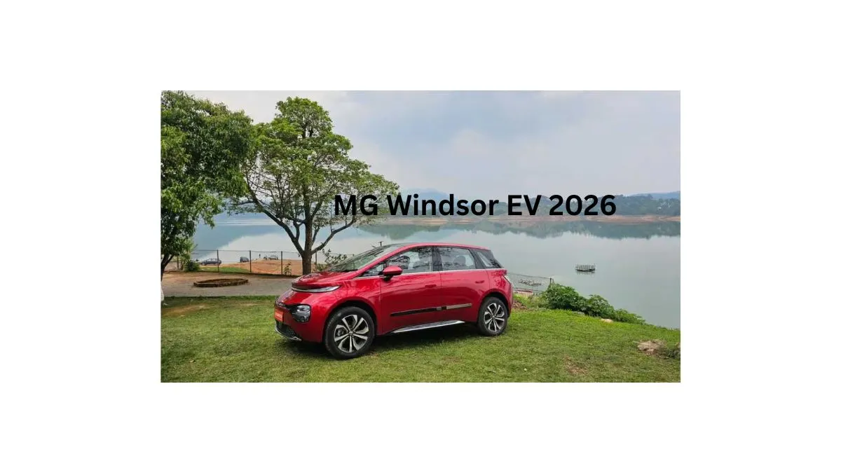 MG Windsor EV 2026 electric sedan showcasing futuristic design, aerodynamic body, and modern LED lighting