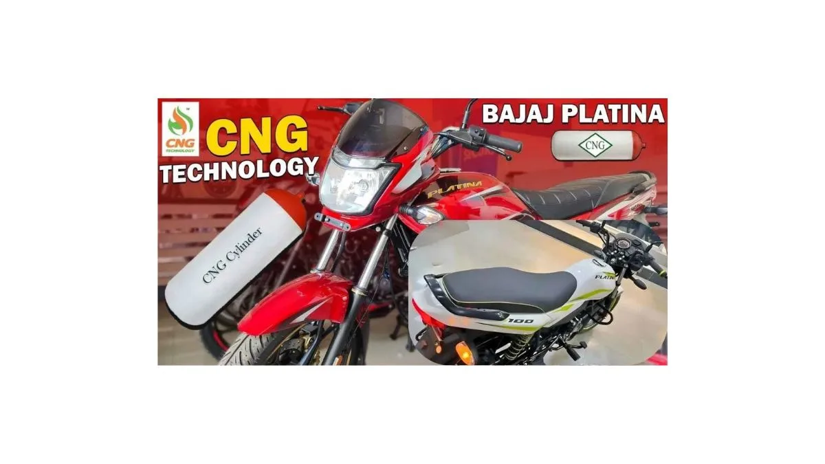 New Bajaj Platina CNG bike showing dual fuel CNG system and commuter design