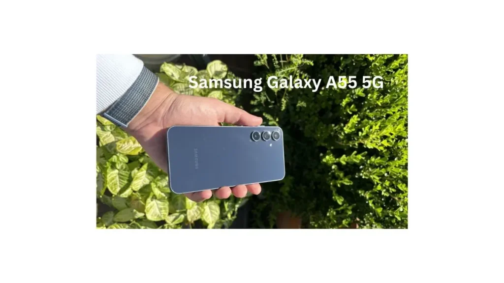 Samsung Galaxy A55 5G smartphone showcasing impressive Super AMOLED display and premium metal frame design