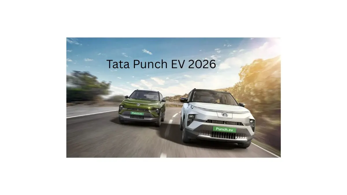 Tata Punch EV 2026 electric compact SUV with rugged stance, LED DRLs, closed EV grille, and long-range battery
