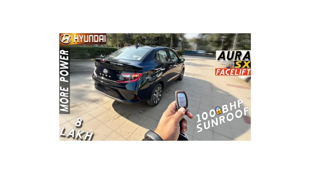 Front view of Hyundai Aura 2026 showing redesigned grille and LED daytime running lights