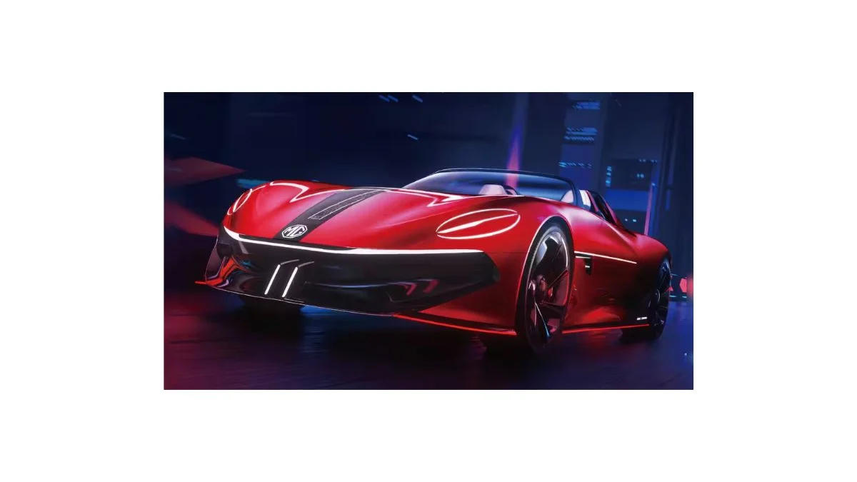 MG Cyberster electric sports car with scissor doors in India