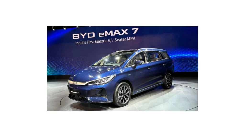 BYD eMAX 7 electric MPV 2026 India front view premium white color design
